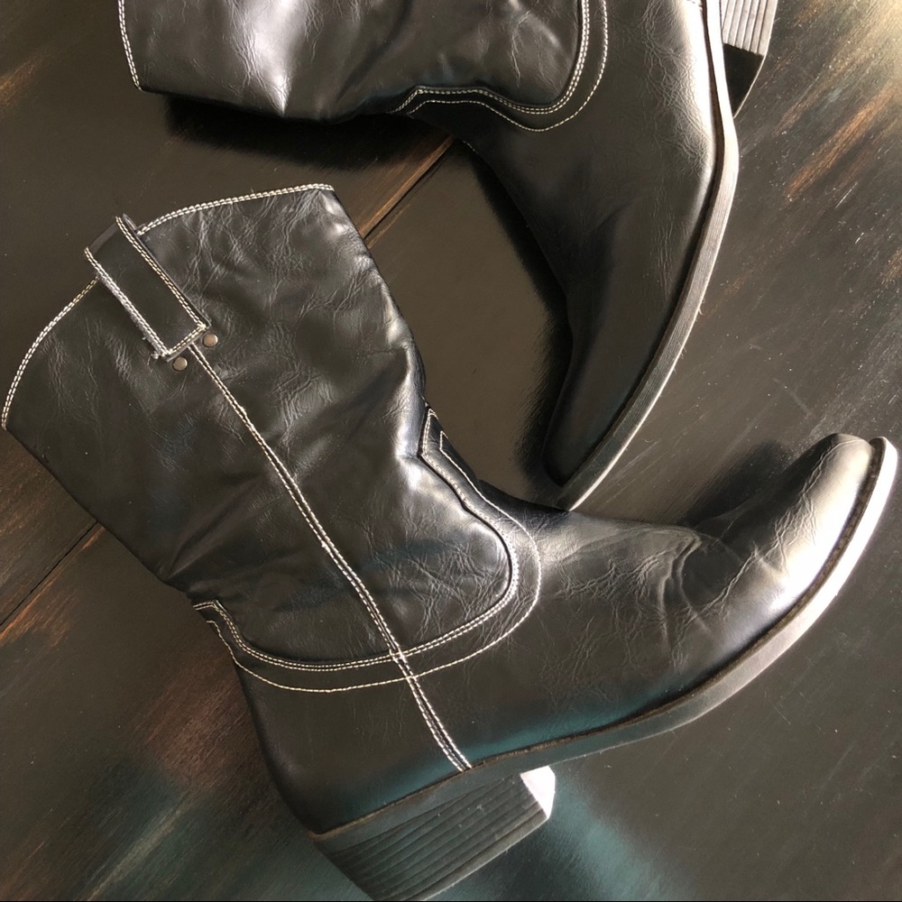 Whichita Black Vegan Leather Boots Size 8W